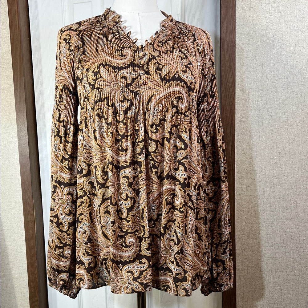 Ralph Lauren Black and Tan Paisley Blouse